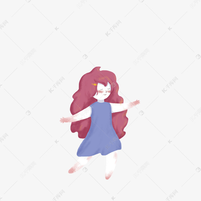 卡通卷发的小女孩