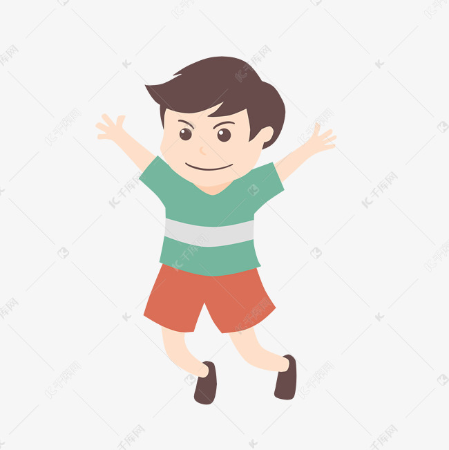 小男孩高举双手看自己身影 猜成语