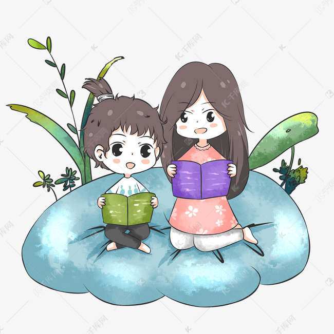 母亲节母亲与小孩一起读书亲子活动插画