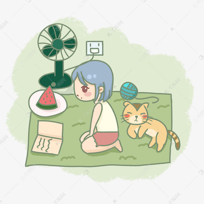 夏季吹风扇凉爽夏季女孩乘凉吹风