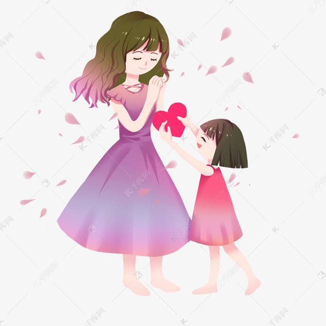 母亲节给妈妈送关爱的小姑娘
