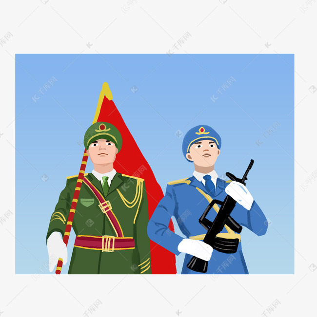 举旗的军人士兵手绘插画