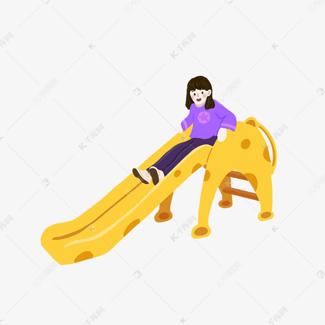 滑滑梯的小女孩手绘png免抠素材