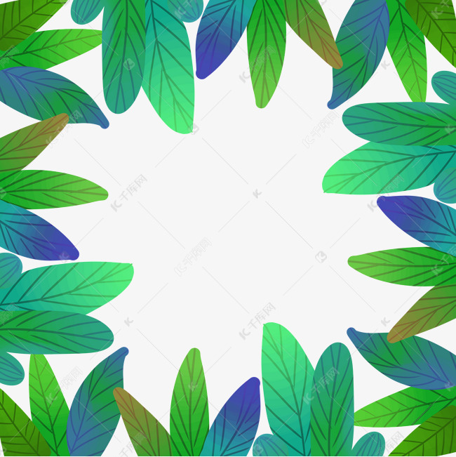 梦幻蓝绿树叶清新边框