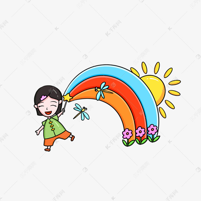 暖色系彩虹女孩卡通免扣