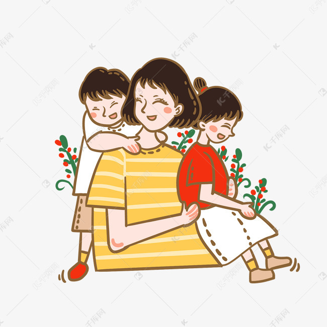 母亲节卡通抱着孩子的母亲