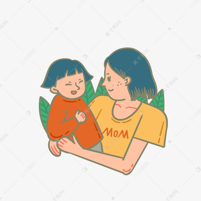 母亲节卡通抱着孩子的妈妈