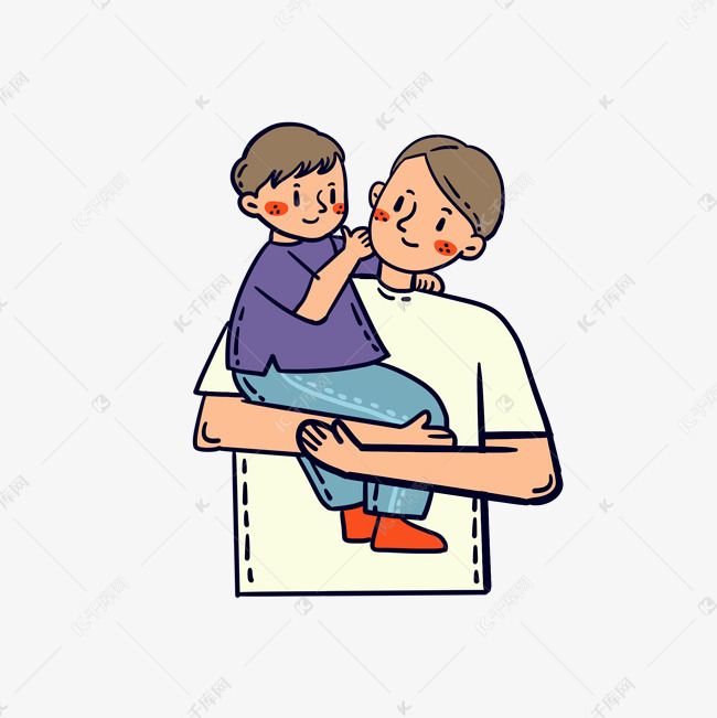 父亲节卡通爸爸抱着孩子