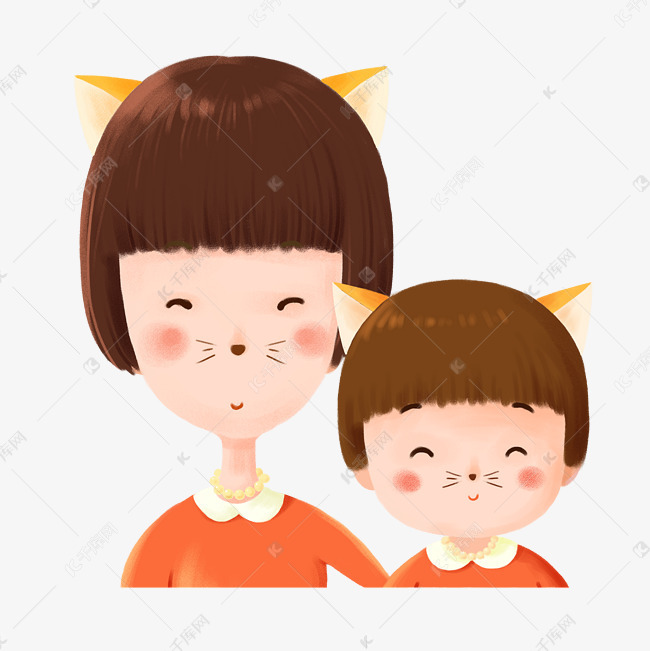 母亲节红色手绘卡通温馨可爱亲子
