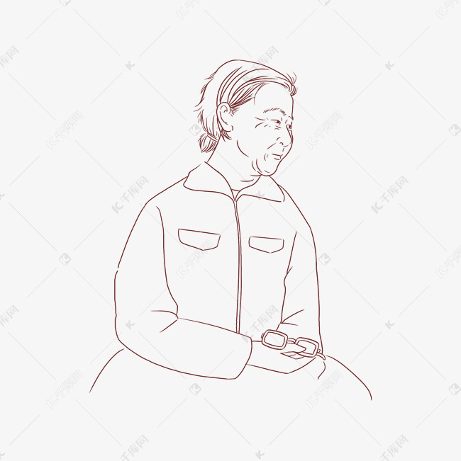 母亲节写实坐着的女性老人线稿