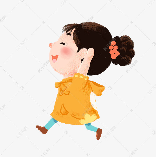 儿童节手绘卡通黄色活泼可爱奔跑小女孩幼儿教育素材