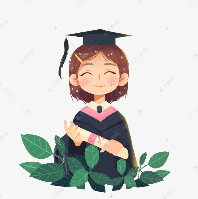 毕业季穿学士服女孩png素材