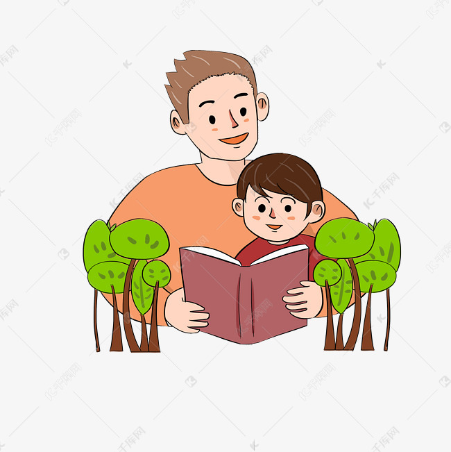 父亲节橙红爸爸带着儿子读书