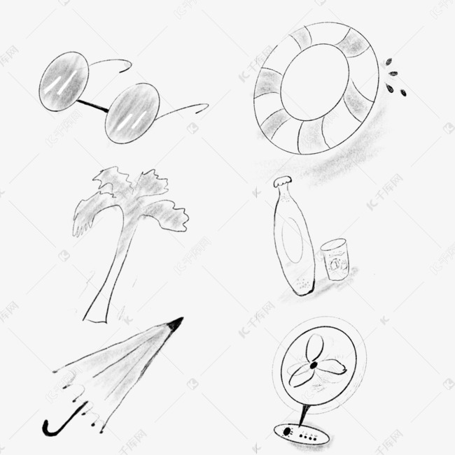 夏日装饰铅笔手绘简笔画
