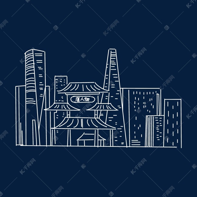 简约线条大楼唐人街场景