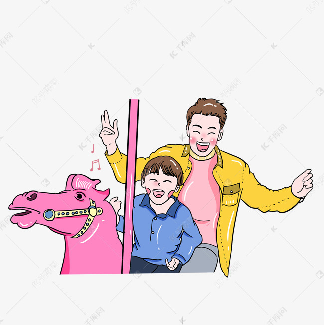 父亲节卡通手绘父子玩耍造型