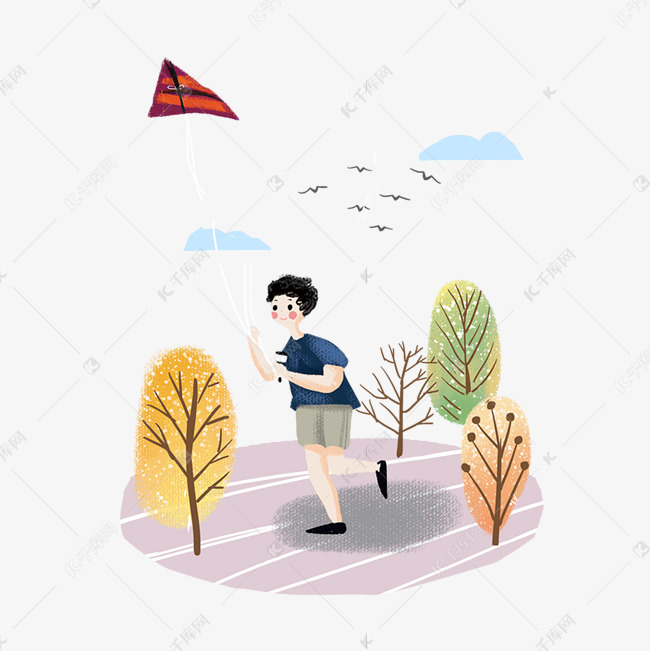 儿童节男孩放风筝素材