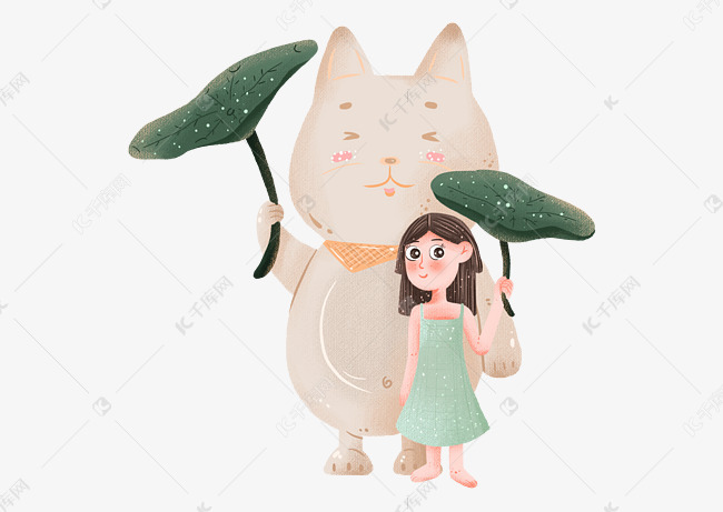 绘画下面躲雨的小女孩和小女生图片荷叶后背动物图片