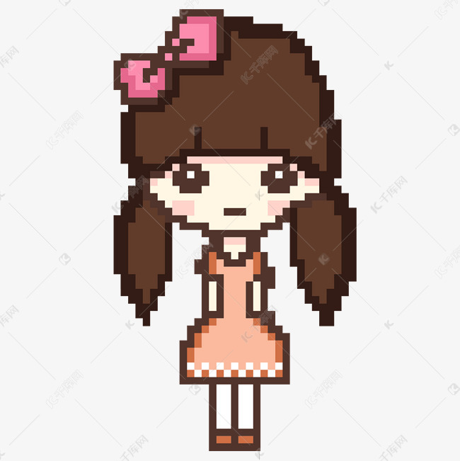 像素画人物卡通小女孩粉色裙子插