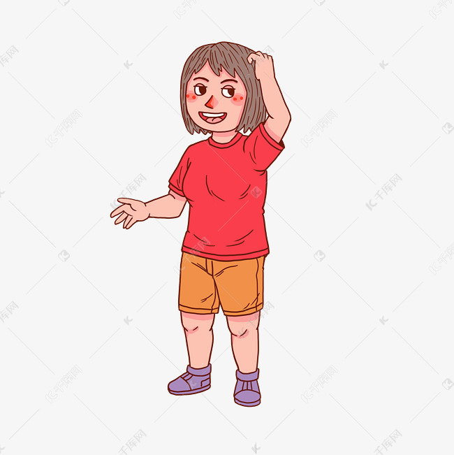 卡通人物纳闷挠头女孩