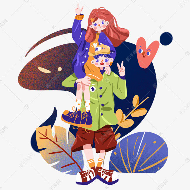 七夕情人节坐在男朋友肩膀上的可爱情侣素材图片免费