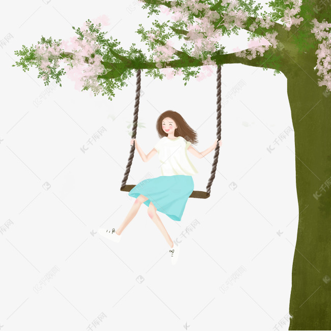 荡秋千的卡通女孩