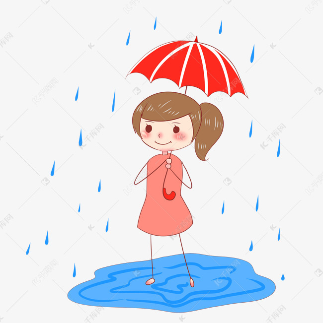 下雨打伞小女孩