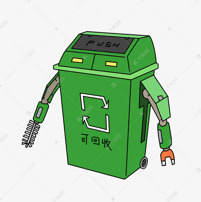 环保垃圾分类卡通可回收机器人垃圾桶素材图片免费-千