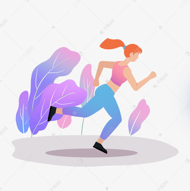 渐变女生跑步运动png