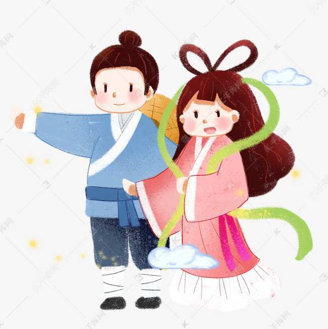 七夕情人节牛郎织女卡通