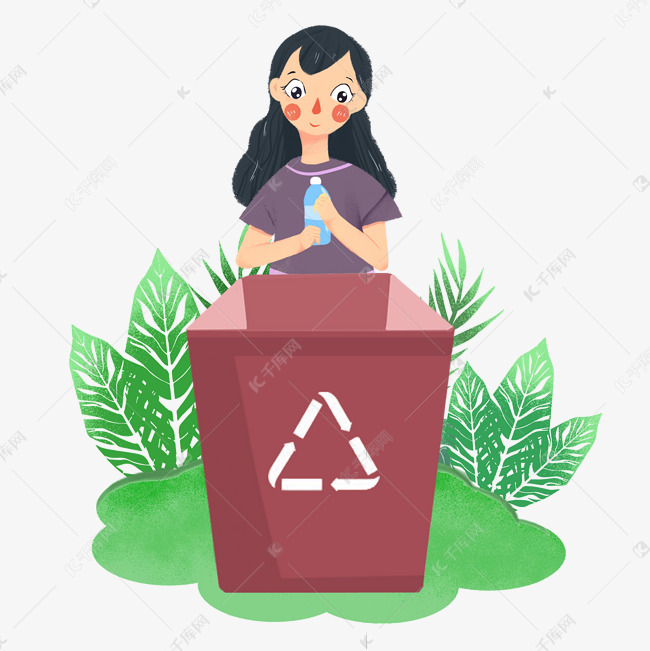 垃圾分类女孩丢垃圾素材
