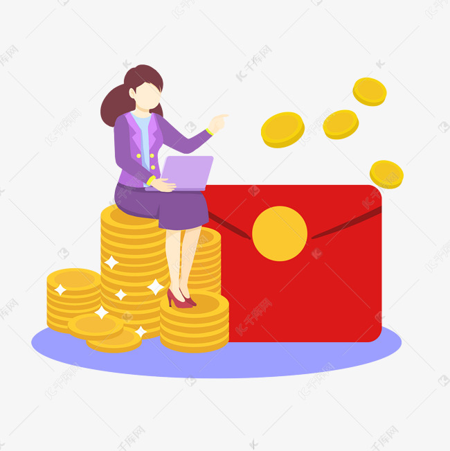金融投资理财金币女士扁平素材