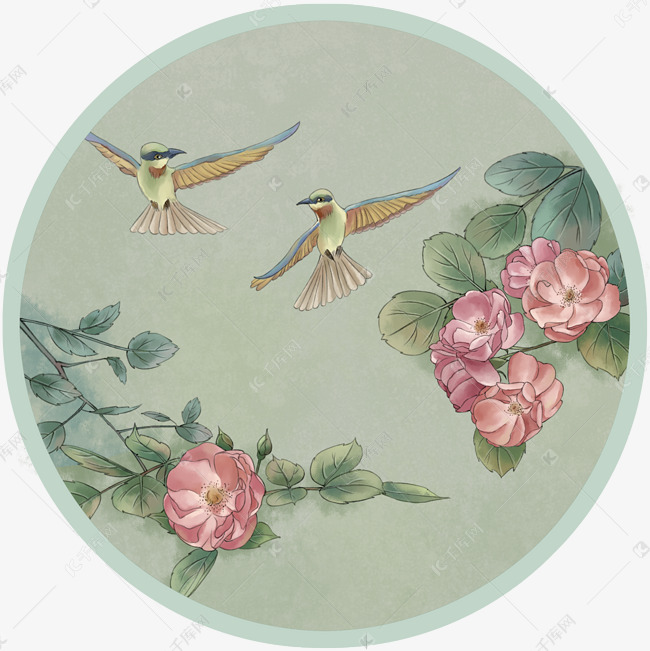 复古中国风壁画壁纸墙画工笔飞鸟
