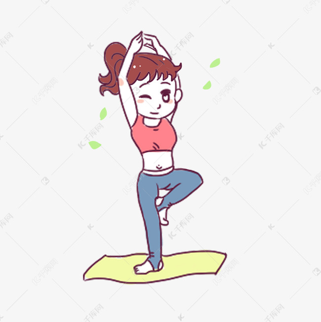 女孩瑜伽运动减肥手绘卡通元素