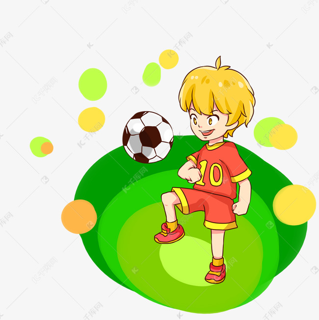 卡通风格卡通男孩踢足球