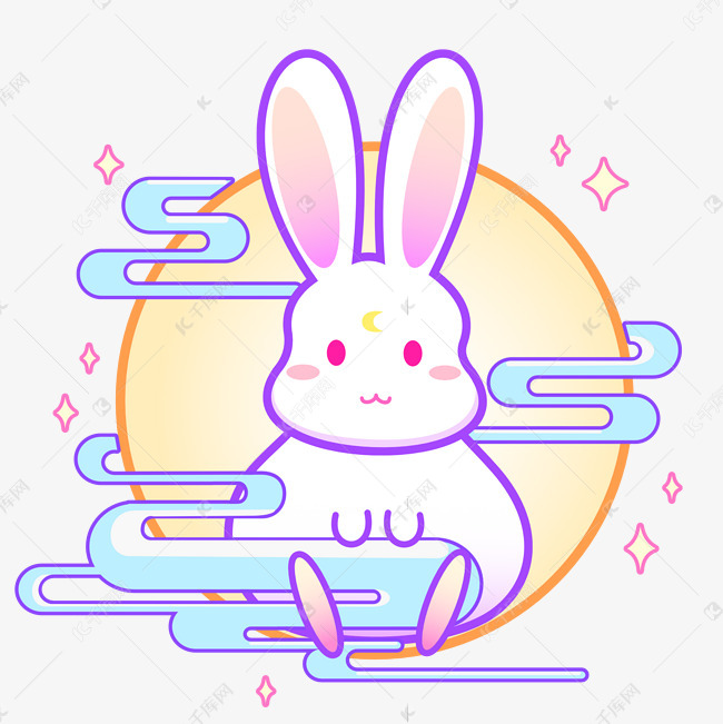 中秋可爱手绘卡通插画玉兔兔子月