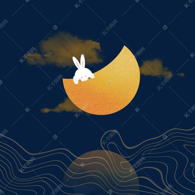 中秋节兔子可爱月亮
