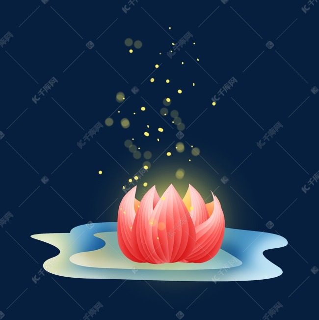 中元节鬼节美丽的红色荷花灯