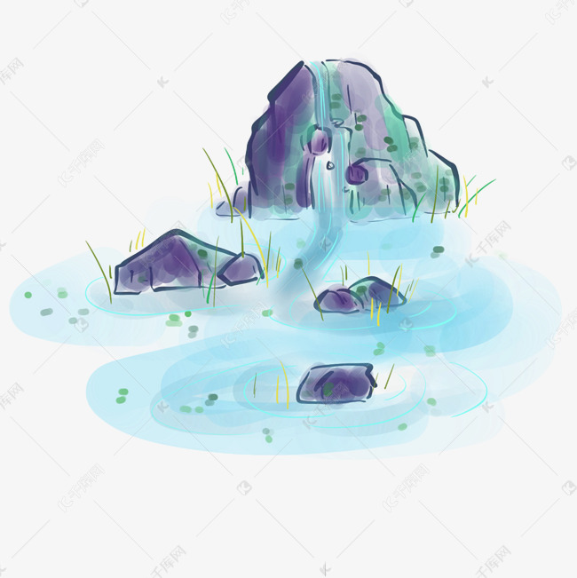 水墨小溪和石头