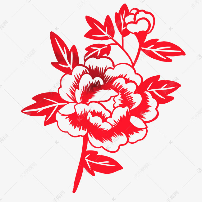 牡丹红色花卉剪纸素材图片免费下载-千库网