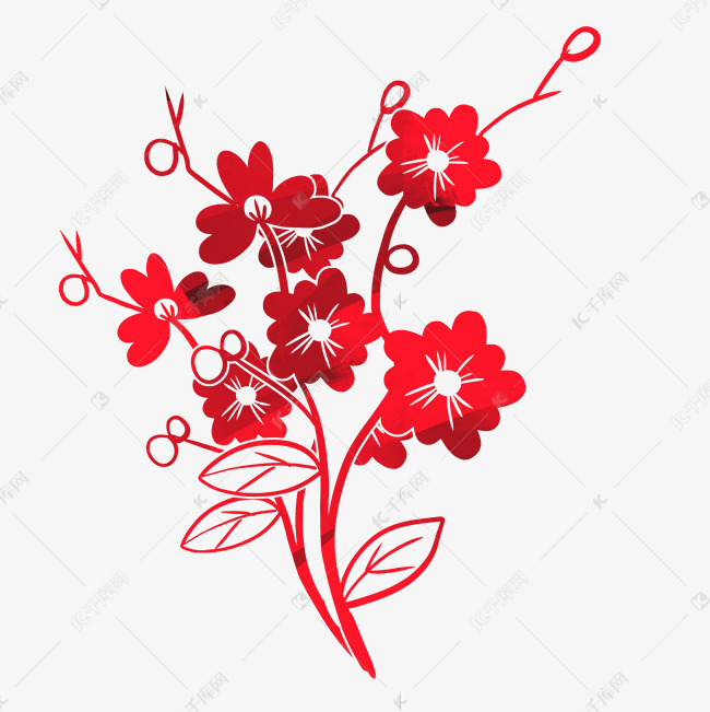 红色月季花剪纸素材图片免费下载-千库网