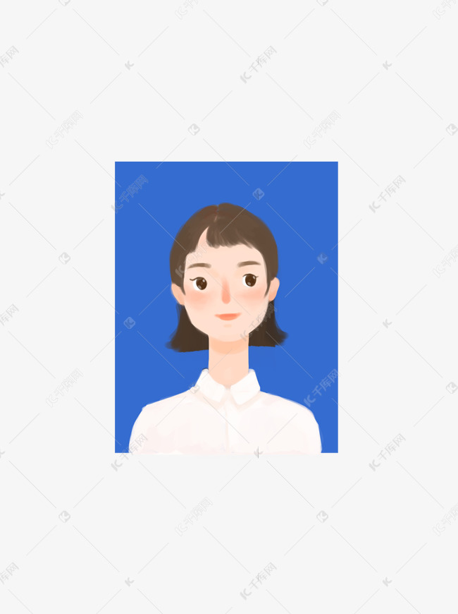 手绘风格蓝底证件照女