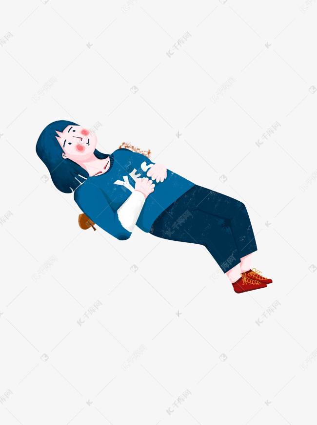 躺着休闲的蓝衣女子卡通元素