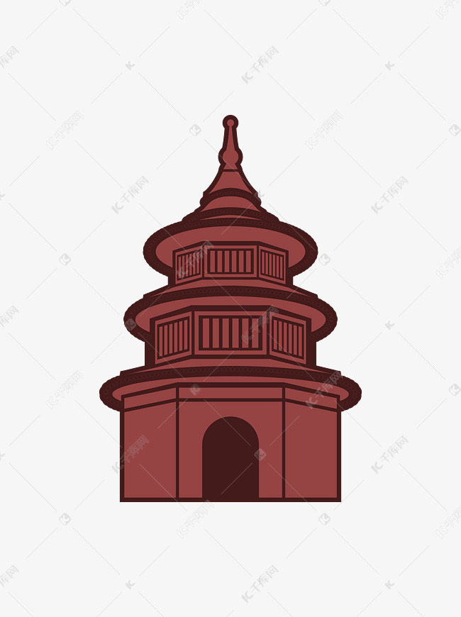 简约扁平扬州地标文昌阁古建筑元
