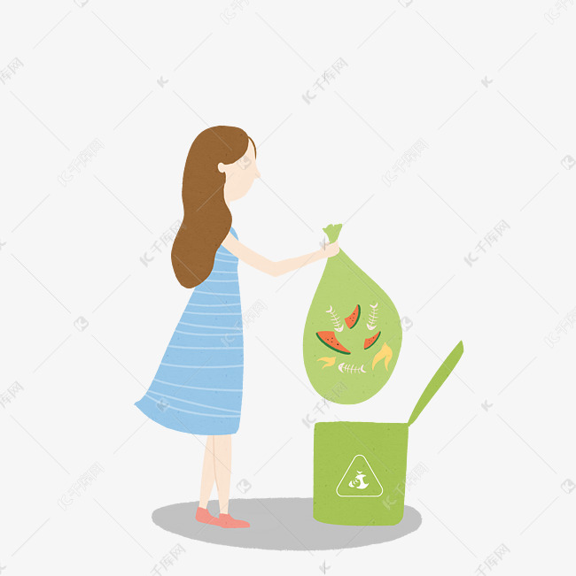 扔垃圾的女孩手绘插图