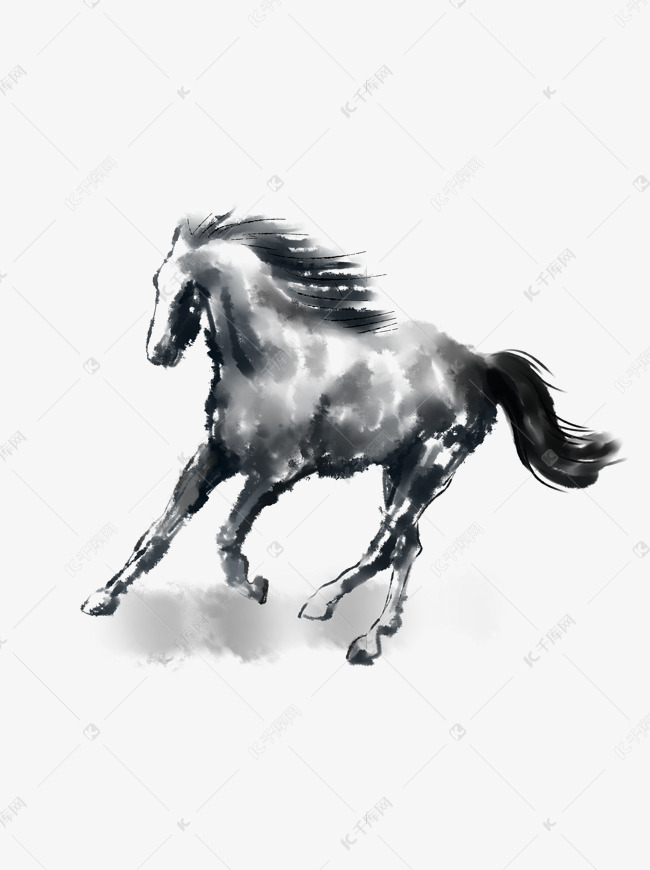 水墨动物—马商用中国画毛笔画