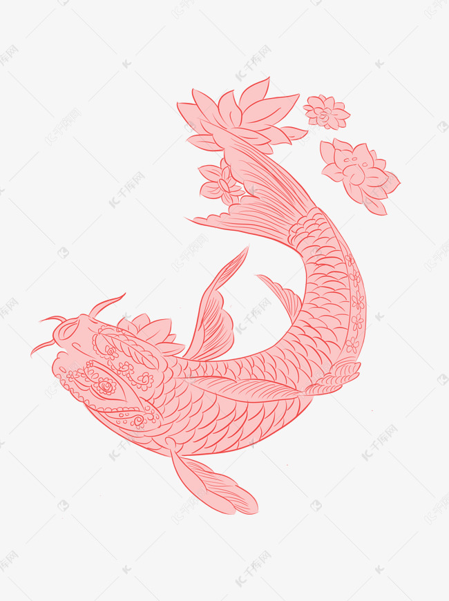 手绘动物红色创意中国风鲤鱼