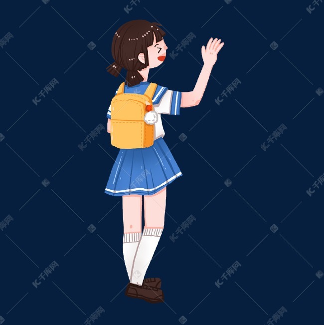 开学季穿校服背书包的小女孩