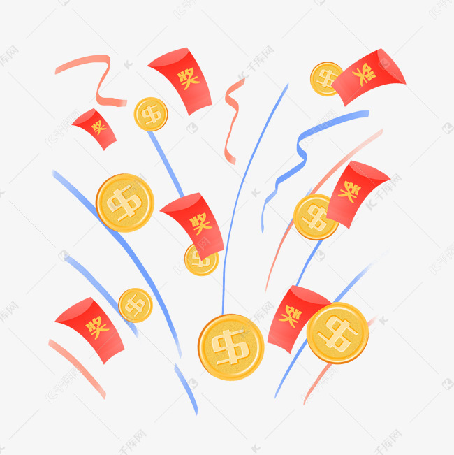 中奖红包和金币素材图片免费下载-千库网