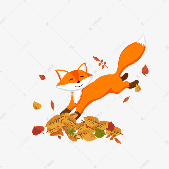奔跑的狐狸和落叶